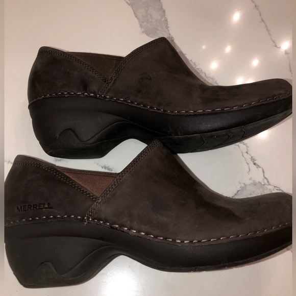 Merrill brown Leather Clogs - Picture 1 of 5
